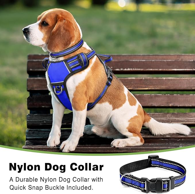 Dog Harness No Pull, Pet Harnesses with Dog Collar, Adjustable Reflective Oxford Outdoor Vest, Front/Back Leash Clips for Small, Medium, Large, Extra Large Dogs, Easy Control Handle for Walking