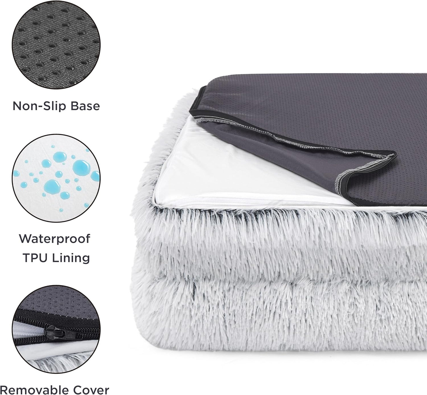 Bedsure Orthopedic Dog Beds for Small Dogs - Washable Small Dog Cat Bed Waterproof, Comfort Pet Couch Sofa with Washable Removable Cover, Pets Bed with Nonskid Bottom, Long Faux Fur-Misty Grey, 24"