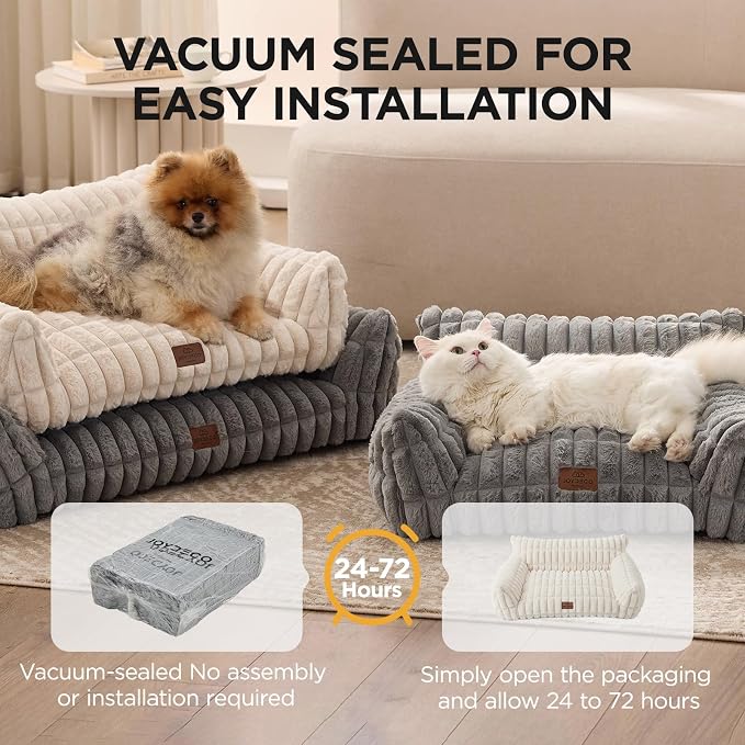 Joydeco Cat Couch for Pets, 30 inch Plush Pet Sofa, Cat Bed for Indoor Cats with Removable Washable Cover, Supportive Pet Sofa, Cream