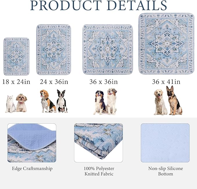 Homimp Washable Pee Pads for Dogs,2 Pack Reusable Puppy Pads Waterproof,Absorbent and Leakproof Dog Pee Pads,Non Slip Puppy Training Pads, Pet Mat for Floor, Crate, Couch, Whelping,Blue, 36"x41"