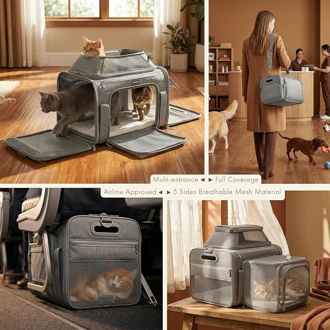 Top and Side Expandable Pet Carrier with Treat & Pet Window,18x13x9.5 Inch Southwest Frontier Airline Approved,Soft-Sided Dog Carrier for Small Dogs and Cats,Travel Cat Carrier with Locking Zippers