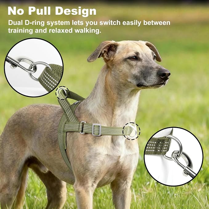 No Pull Dog Harness with Handle, Adjustable Soft Mesh Padded Vest | Reflective Walking Harness with Front Clip for Small Medium Large Dogs, Quick Fit No Escape for Training, Ranger Green, M