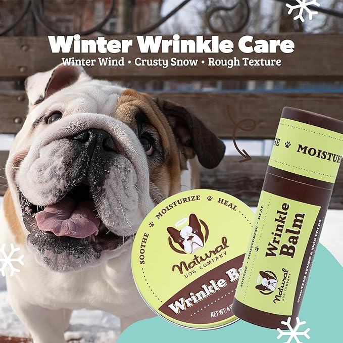 Natural Dog Company Wrinkle Balm for Dogs – Dog Wrinkle Balm for Skin Folds, Facial Creases & Wrinkles, Lick-Safe Wrinkle Cream for Bulldogs, Pugs & Bully Breeds, Daily Winter Skin Care, 1oz Tin