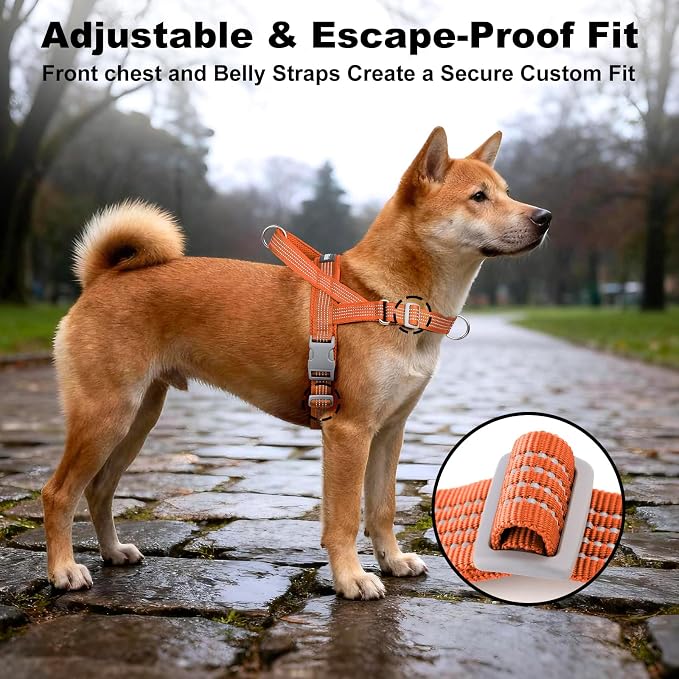 No Pull Dog Harness with Handle, Adjustable Soft Mesh Padded Vest | Reflective Walking Harness with Front Clip for Small Medium Large Dogs, Quick Fit No Escape for Training, Orange, L