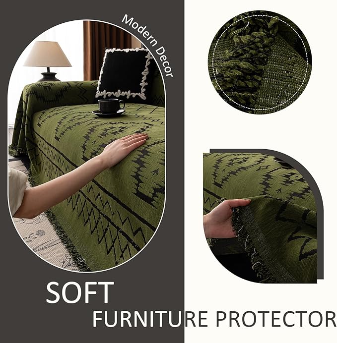 VClife Bohemian Green Couch Cover for Dog, Non Slip Sectional Sofa Covers Furniture Protector Washable Tribal Pattern Couch Covers for 2 Cushion Couch Sofa, Soft Pet Sofa Slip Cover, Green, 71"X118"