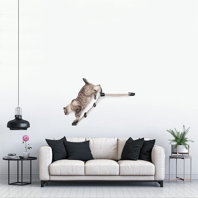 Catastrophic Creations Cat Tree with Hammock Perch – Mounting Wall Cat Shelves w/Canvas Fabric – Bamboo Wood Cat Tree Floating Steps – Lounger & Climber Cat Trees – Modern Cat Furniture
