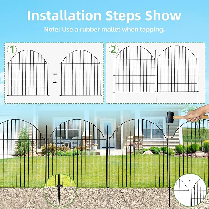 10 Panels No Dig Decorative Garden Fence, 32in (H) x 23.6ft (L) Outdoor Animal Barrier Fencing with Ground Stakes, Temporary Rustproof Metal Wire Panel Border for Rabbit,Dog