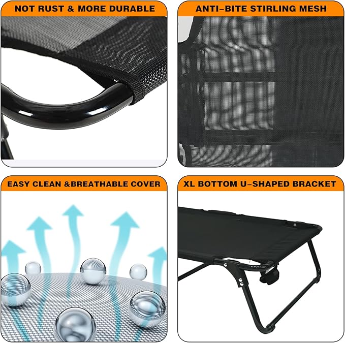 Outdoor Elevated Dog Bed Cooling Raised Dog Cots | Black Pet Beds With Breathable Mesh Folding Large Pet Hammock Bed Multiple Sizes for Small Meduim Large Dogs