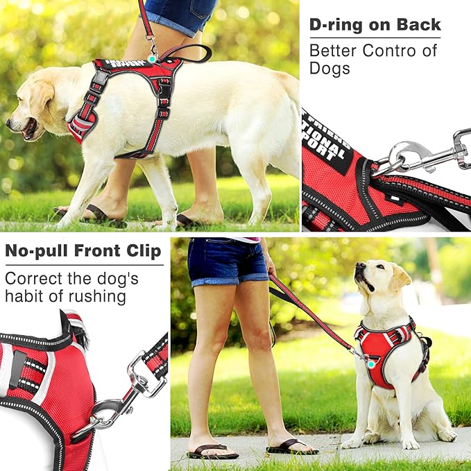 Service Dog Vest No Pull Dog Harness with 7 Dog Patches, Reflective Pet Harness with Durable Soft Padded Handle for Training Small, Medium, Large, and Extra-Large Dogs (X-Large, Red)