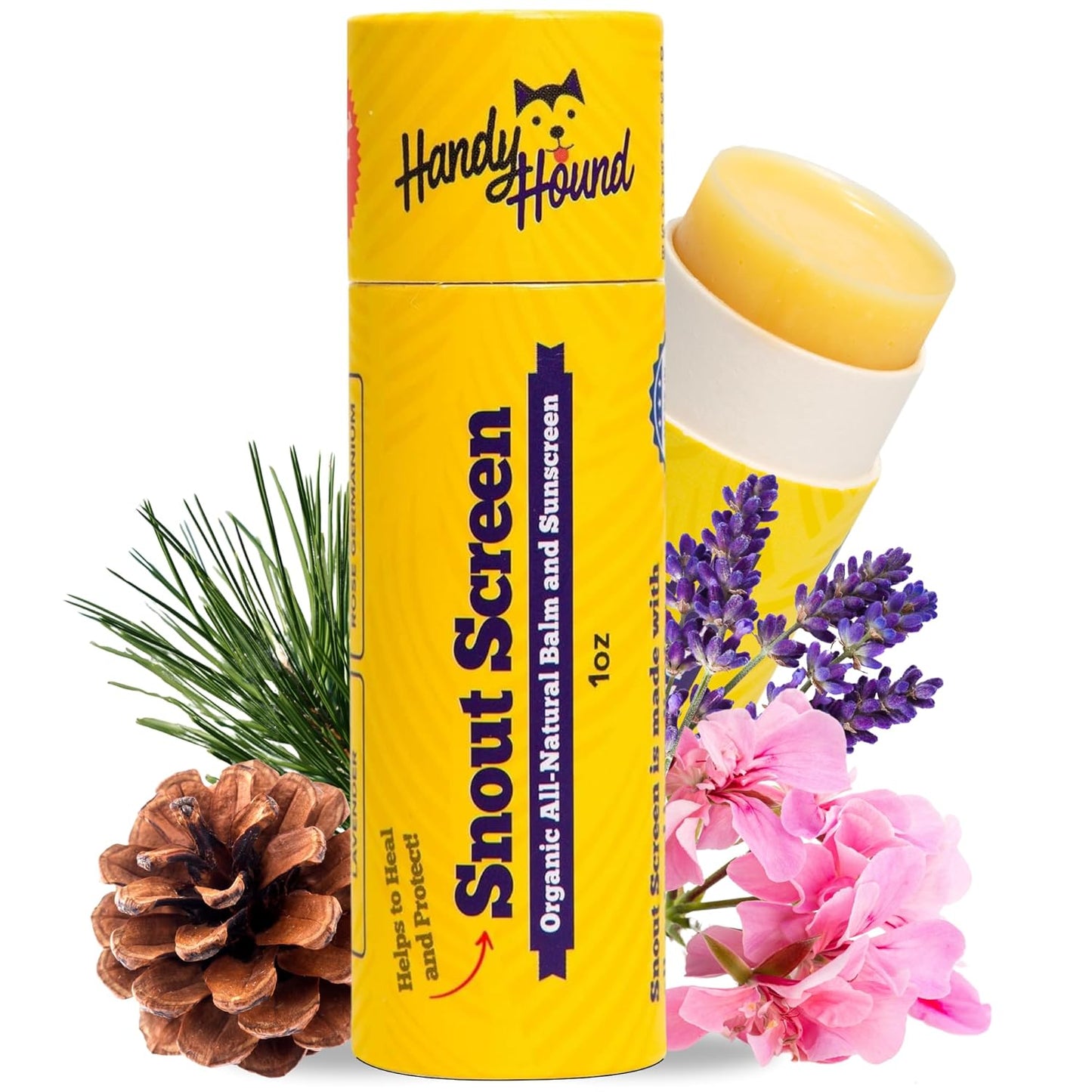 Handy Hound SnoutScreen Dog Paw Balm and All-Natural Dog Nose Balm for Dry, Cracked Skin, Dog Itching Skin Relief, Dog Sunscreen, Vet Recommended, Made in USA, Protects Against UVB and UVC Rays, 1 oz