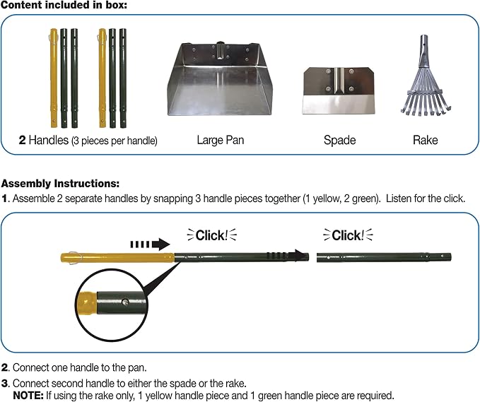 Four Paws Stainless Steel Long-Handled Dog Pooper Scooper Rake, Spade, & Pan 3 Piece Set, Pet Waste Pickup Tool, 38" x 10"