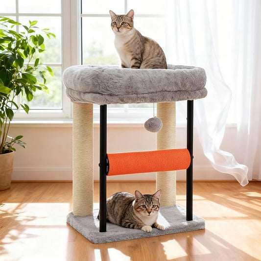 Hey-brother Cat Tree, Cat Scratching Posts with Bed, Sturdy Tower with Fully Sisal-Wrapped Columns and Plush Toy Ball for Indoor Kittens, 18.9 inches, Light Gray MPJ010SW