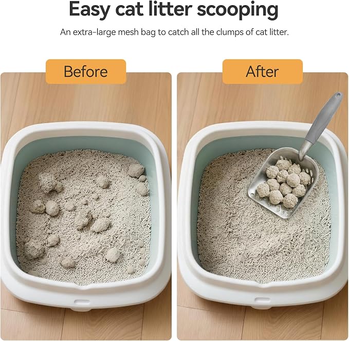 Cat Litter Scoop, Kitty Metal Scooper with Long Handle | Heavy Duty Aluminum Deep Sifter, Rustproof Durable Kitten Poop Shovel for Travel & Small Litter Box