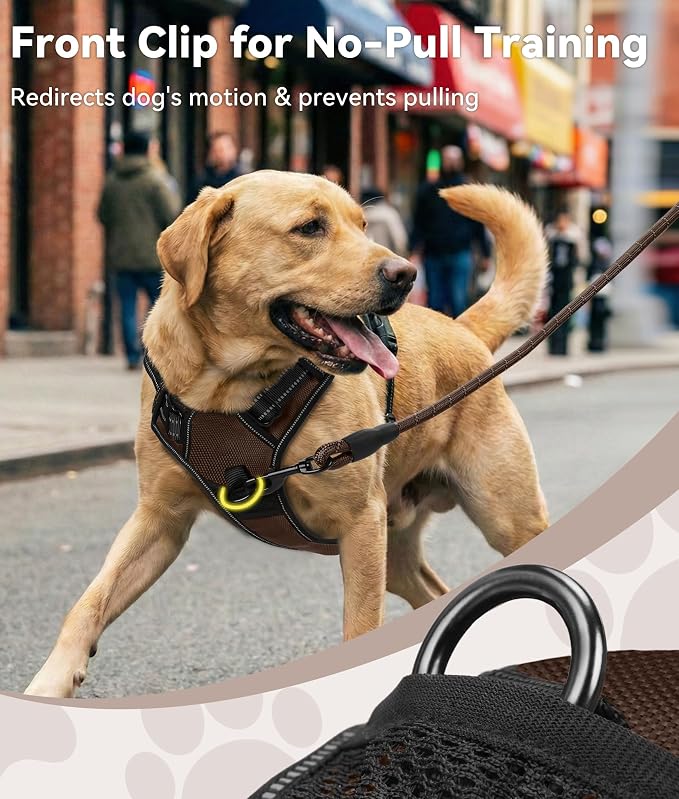 Joytale No Pull Dog Harness for Extra Large Dogs, Front Clip, Brown | Grab Handle for Instant Control, Padded & Adjustable Vest, Sturdy Metal D-Rings, for Safe Training & Daily Walking