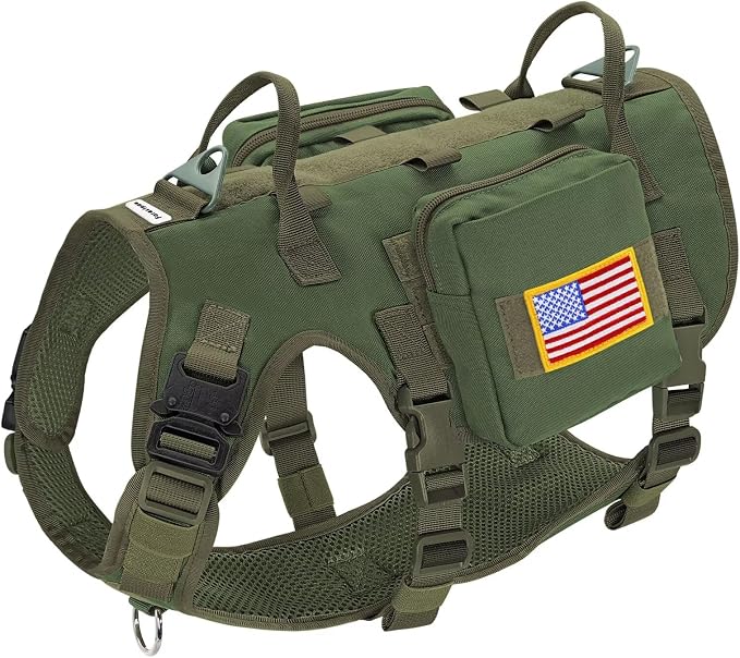 Forestpaw Tactical Dog Harness Pouches and Patches Set,M,Green | Adjustable Fits 22-35" Chest,30-80 lbs,No Pull Military Style Service Dog Vest for Daily Walking Training,Medium Dogs
