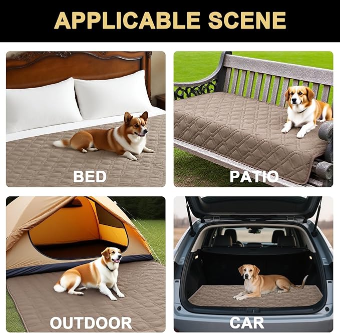 PrinceDeco Waterproof & Anti-Slip Dog Blanket, Pet Blanket for Furniture Bed Couch Sofa Dog Cats Friendly, 32x62 Inch, Taupe