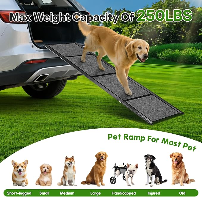 71''x 20'' Dog ramp for Car, Dog Ramps for Large Dogs, Folding Outdoor Dog Ramps for Stairs, Up to 250LBS, Non-Slip Rug Surface, 5s Installation, Dogs Car Steps for Large Dogs SUV, Truck, LKW