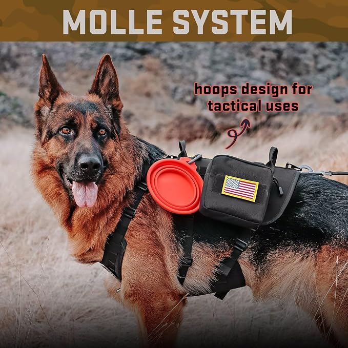 Forestpaw Tactical Dog Harness Pouches and Patches Set,L,Black | Adjustable Fits 27-40" Chest,70-140 lbs,No Pull Military Style Service Dog Vest for Daily Walking Training,Medium Large Dogs