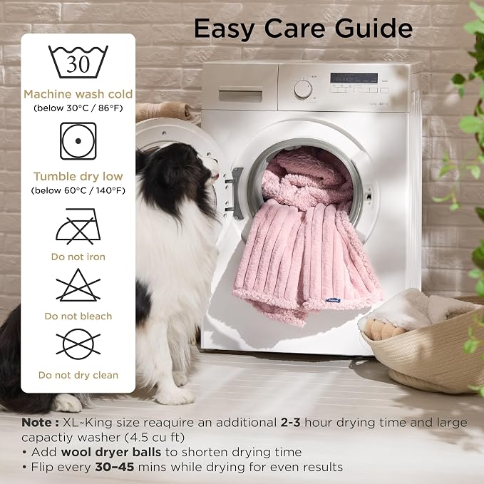 Bedsure ComfyFleece™ Waterproof Dog Blankets for Large Dogs,50x60 | Soft Plush Couch Cover,Washable Corduroy Fleece for Furniture Protector,Cozy Calming Reversible Pet Blanket, Blush Pink