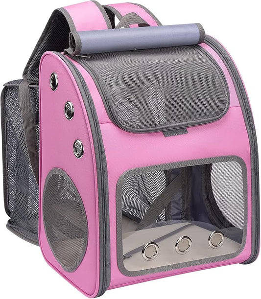 Expandable Cat Backpack Carrier, Portable Cat Backpack Up to 18 lbs | Airline Approved Pet Travel Carrier, Super Ventilated Design, Ideal for Traveling/Hiking /Camping, Pink