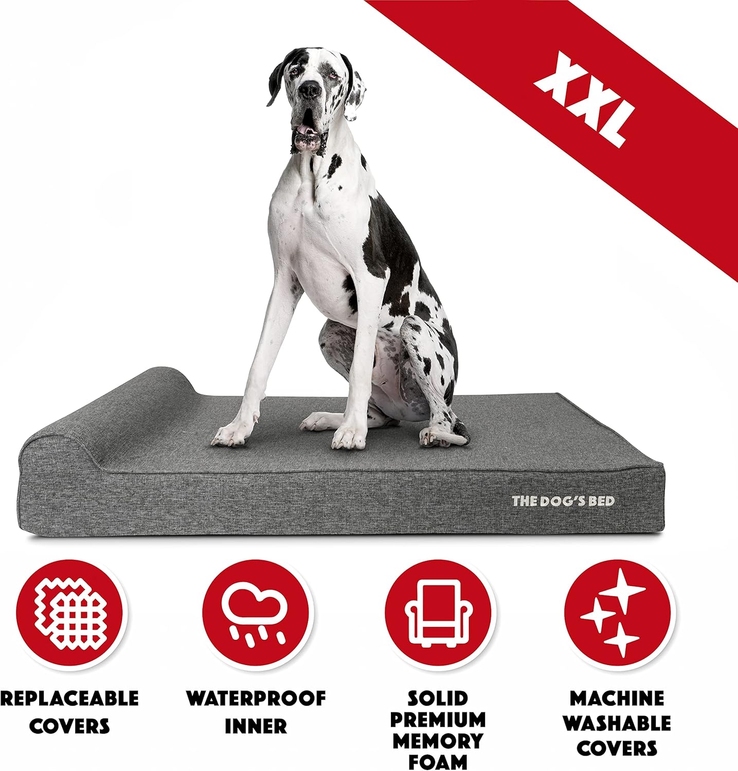 The Dog’s Bed Orthopedic Headrest Dog Bed XXL Grey Linen 54x36, Memory Foam, Pain Relief for Arthritis, Hip & Elbow Dysplasia, Post Surgery, Lameness, Veterinary Approved, Waterproof Washable Cover