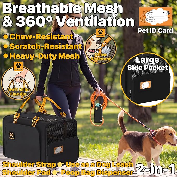 PAWZIDEA Large Pet Carrier Expandable, 24"×16"×16" Soft-Sided Cat Carrier for 2–4 Cats up 55lb, Portable & Collapsible Small Medium Dog Travel Crate for Car, XL Storage Pocket, ID Card, Shoulder Strap