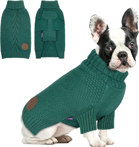 cyeollo Dog Sweater Pullover Turtleneck for Dogs, Classic Knitwear Fall Winter Cold Weather Dog Clothes Warm Pet Apparel Small Medium Large Dog Sweaters, Green L