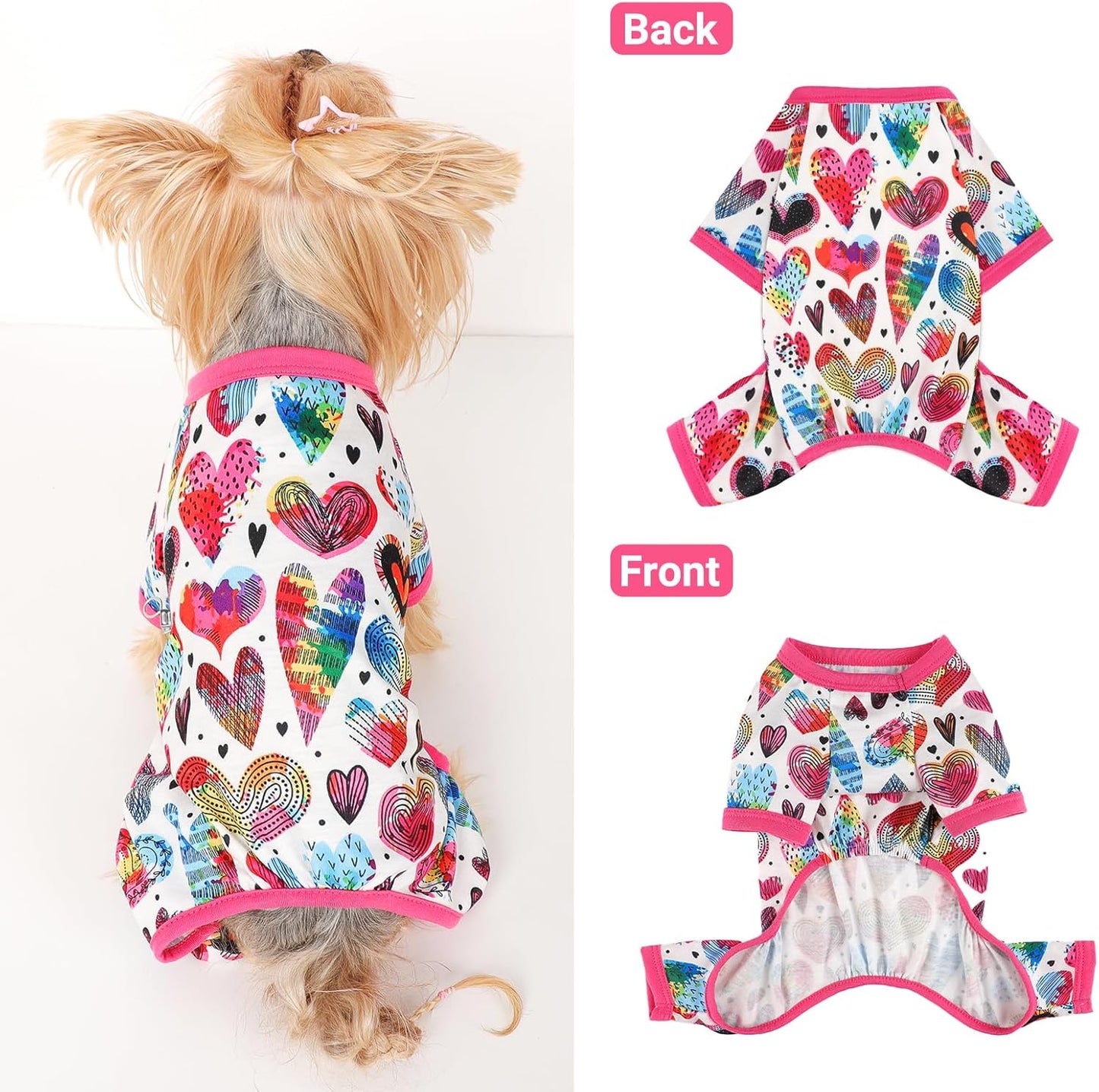 Dog Pajamas Small Sized Dogs Stretchable Summer Dog Clothes Pjs 4 Legs Girl Boy Cute Soft Puppy Outfits Doggie Cat Jammies Jumpsuit Sleeper for Pet (Love Heart, Large)