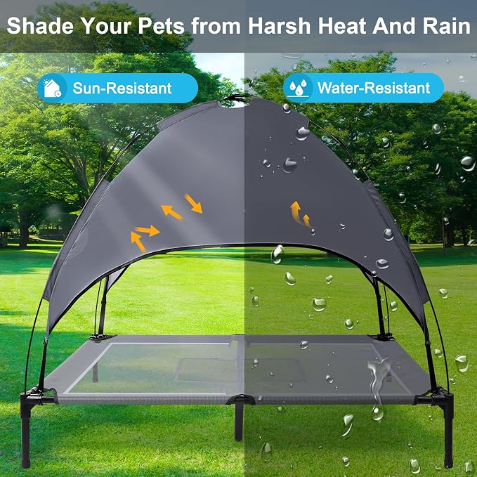48'' Outdoor Elevated Dog Bed with Canopy, Raised Dogs Bed, Dog Cot(Large) | Outdoor Dog Bed with Canopy Medium Large Size Dogs with Ice Pack, Dog Cooling Beds, Outdoor Pet Hammock Beds, Outside Pet Bed