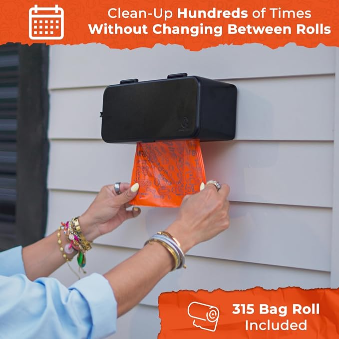 PEXTER Large Roll Poop Bag Dispenser - Dog Poop Bag Dispenser Wall Mount - Dog Waste Station for Outdoor or Indoor Use - Pet Waste Station - Includes 315 Dog Waste Bags (Black)