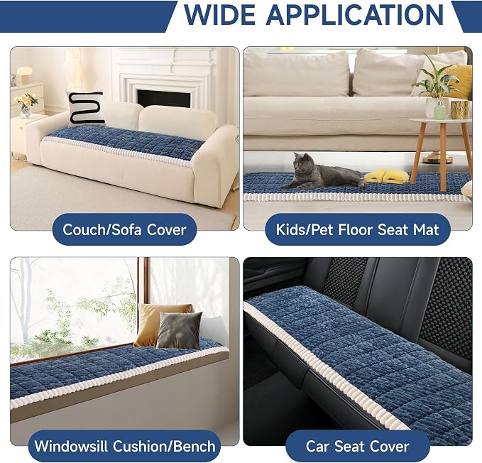 OTOB Couch Cover for Dogs Washable All Seasons Non Slip Fuzzy Pet Couch Covers Sofa Slipcovers Cushion Mat, Plush Soft Cozy Furniture Protector Kids Pet Friendly (Blue, 23.6" x 47.2")