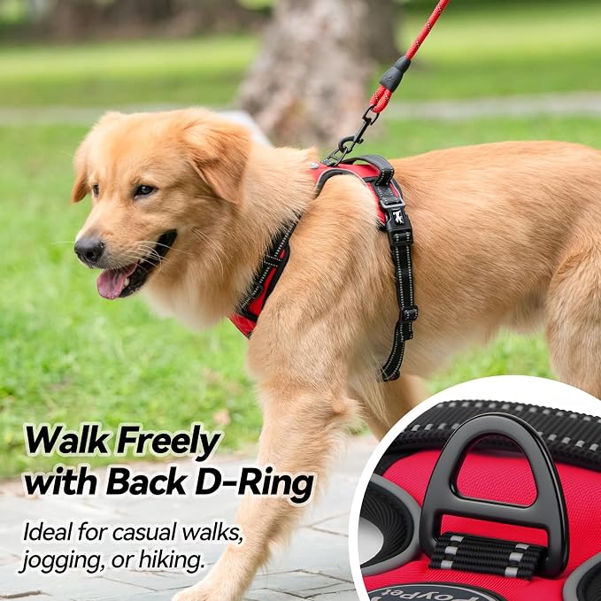 PoyPet No Pull Dog Harness Small with Front Clip & Neck Release Buckle | No Choke, Adjustable Vest, Reflective, Back Clip, Lockable, Soft Padded, Easy Control Handle for Walking Training, S, Red