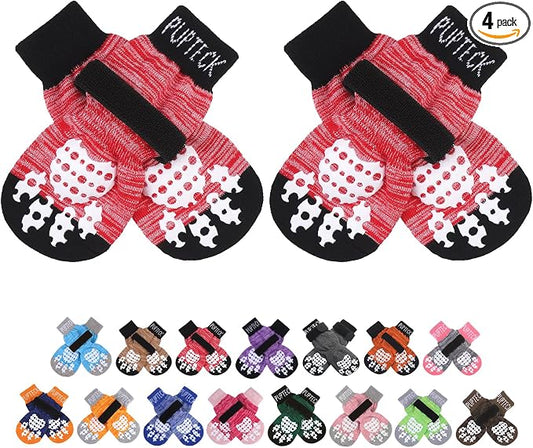 PUPTECK Anti-Slip Dog Socks with Double Sides Grips for Small Medium Large Dogs Hardwood Floors Prevents Licking, Dog Shoes for Hot Pavement Traction Control Paw Protector for Senior Dogs