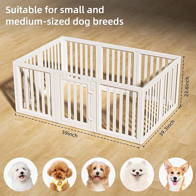 LoveTail Dog Playpen,Clear Dog Pen, Acrylic Dog Pen，Easy to Install and Remove Dog Play Pen and Kennel Playpen, Suitable for Dogs, Cats,Dog Playpen Indoor (White, 23.6" Height, 10PCS)