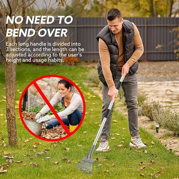 Pooper Scooper, Dog Pooper Scooper Long Handle Stainless Metal Tray and Rake for Medium Small Dogs Heavy Duty Pet Supplies to Use for Grass, Dirt or Gravel