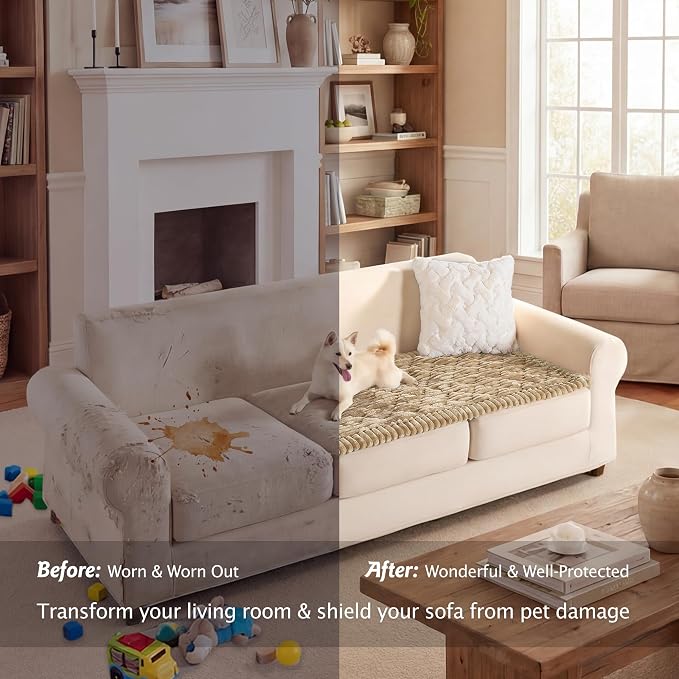 PuTian 100% Waterproof Fuzzy Couch Cover for Dogs Khaki 27.6"x70.9" | Pet Friendly Dog Mat for Couch, Waterproof Sofa Protector, Scratch Resistant Furniture Cover for Dogs, Machine Washable