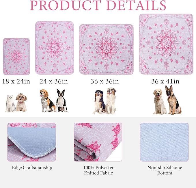 Homimp Washable Pee Pads for Dogs, 2 Pack Reusable Puppy Pads Waterproof, Absorbent and Leakproof Dog Pee Pads, Non Slip Puppy Training Pads, Pet Mat for Floor,Crate,Couch,Whelping,Pink, 24"x36"