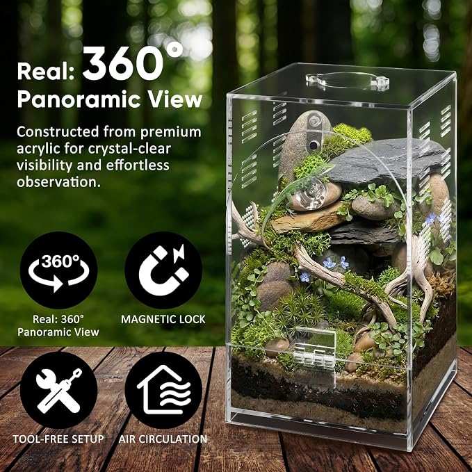 Acrylic Jumping Spiders Enclosure 360 Rotating 4.3" x 4.3" x 7.5" Praying Mantis Habitat