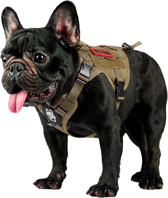 OneTigris Tactical Dog Harness with Handle No-Pull Adjustable for Small Dog | Military 1000D Pullable Nylon, Service Dog Vest with Hook & Loop Panels, Easy On & Off for Walking Hiking Training Brown XXS
