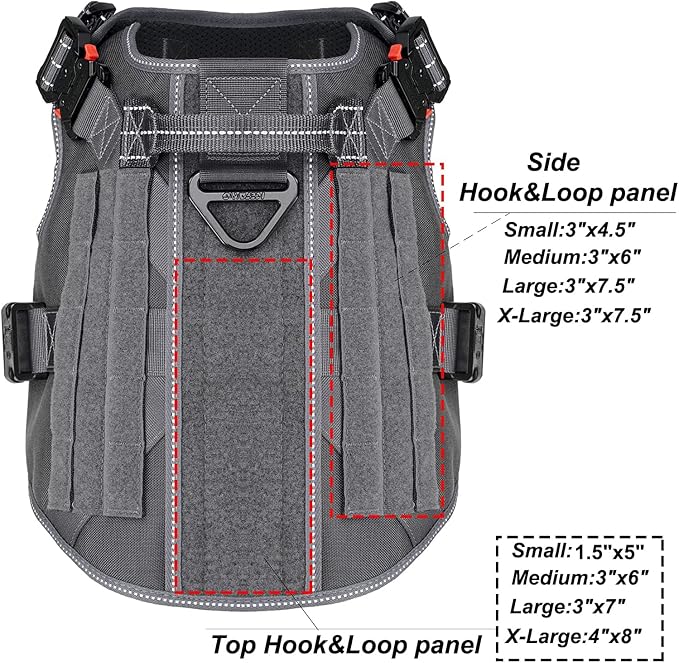 ICEFANG Tactical Dog Harness for Large Dogs,Reflective No Pull Dog Vest | with Control Handle,Adjustable,Front Hook,2 Leash Clips,Soft Padded,MOLLE Panel,Grey,Large