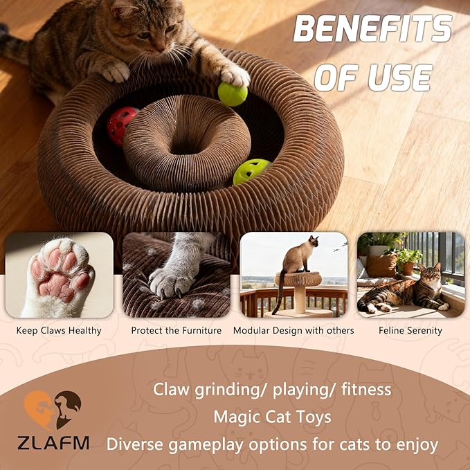Magnetic Magic Organ Cat Scratcher Toy, Extra-Thick & Large Connectable Cardboard Scratching Board with Bell Ball, Interactive Enrichment Toy for Indoor Cats & Kittens (1 Pack)
