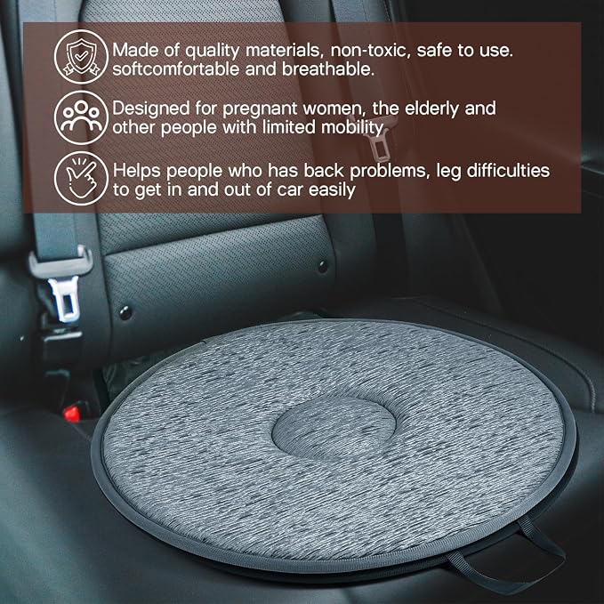 Cabilock 360 Degree Rotating Car Seat Cushion Swivel Pad with Anti-Slip Base Lightweight Comfortable for Elderly Pregnant Women and Home Office Use 20.47X15.74X1.18In