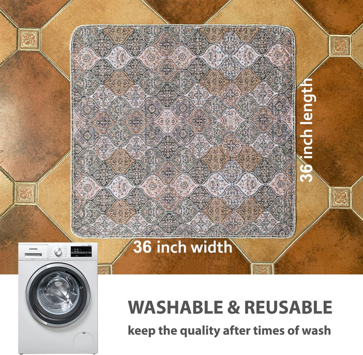 nunubaby Washable Pee Pads for Dogs, Stylish, Non-Slip and Leak-Proof Pee Pads. Reusable Potty Pads for Dogs for Crates and Floors.(Brown/Multi, 36" x36")