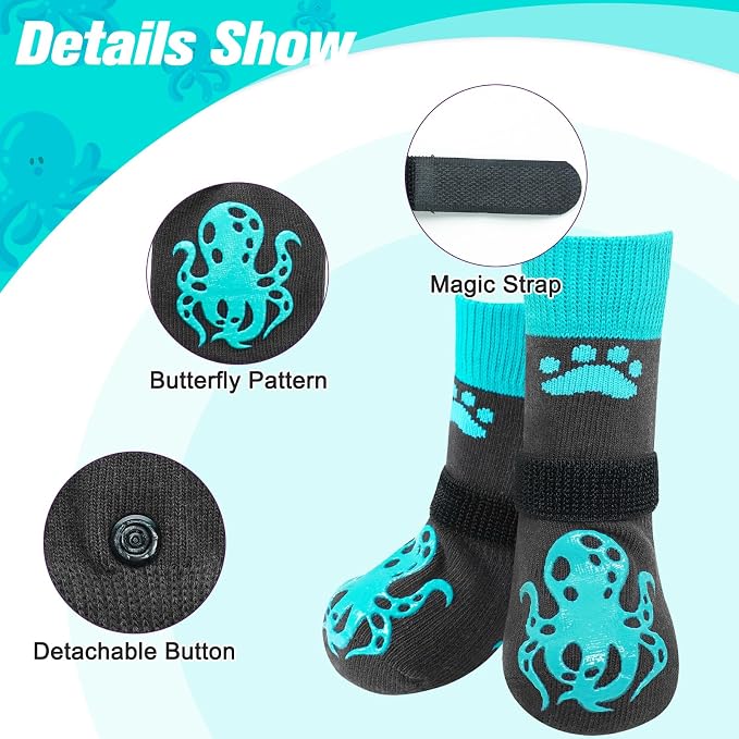 EXPAWLORER Double Side Anti-Slip Dog Socks - 3 Pairs Paw Protectors with Grips, Dog Shoes with Strong Traction Control, for Outdoor Hot/Cold Pavement, Indoor Hardwood Floors, Prevent Licking
