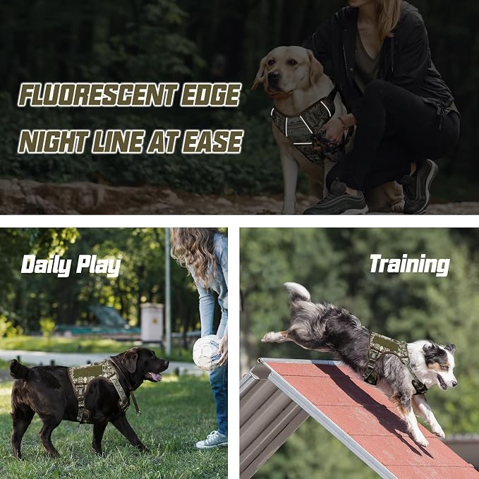 AUROTH Tactical Dog Harness for Large Dogs No Pull Adjustable Pet Harness Reflective K21 Working Training Easy Control Pet Vest Military Service Dog Harnesses