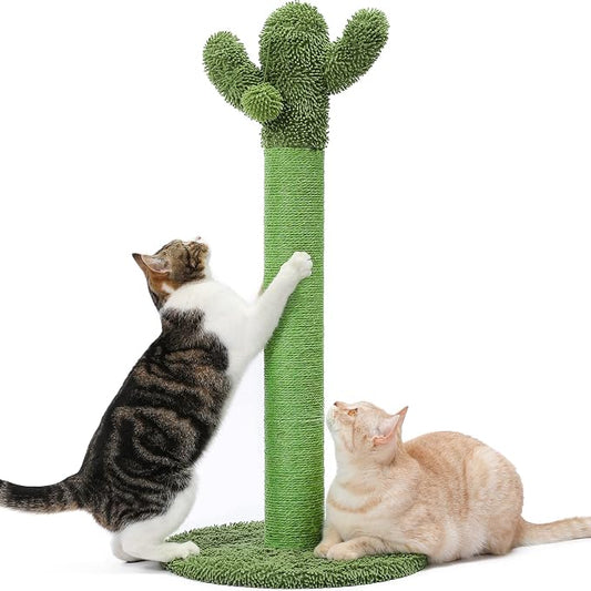 Made4Pets Tall Cactus Cat Scratching Post for Large Indoor Cats, 33.9" | Tall Cactus Cat Tree with Natural Sisal Rope, Stable Base and Plush Ball for Full-Body Stretching and Healthy Scratching