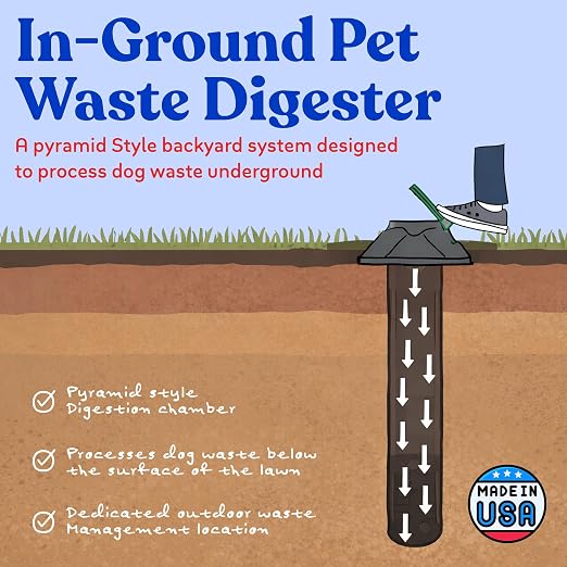 Doggie Dooley Pet Waste Digester, Pyramid Style - In-Ground Dog Waste Disposal System for 2 Large or 4 Small Dogs - Digester Starter - Made in USA, Black with Green Foot-Operated Lid