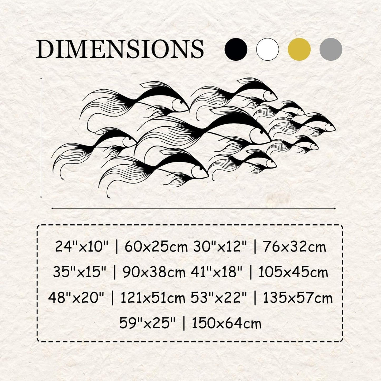 School of Fish Metal Wall Art, Metal Fish Wall Decor, Sea Life Wall Art, Large Nautical Wall Hanging, Modern Beach House Wall Decor, Ocean Themed Artwork for Bathroom (Black, 53"x22" | 135x57cm)