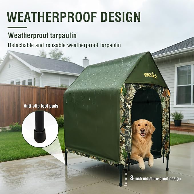 Privacy Outdoor Dog House & Elevated Bed 2-in-1, UPF50+ Sun Rain Protection, Breathable Camping Pet Tent with Cover, Portable for Indoor & Backyard Use（M）
