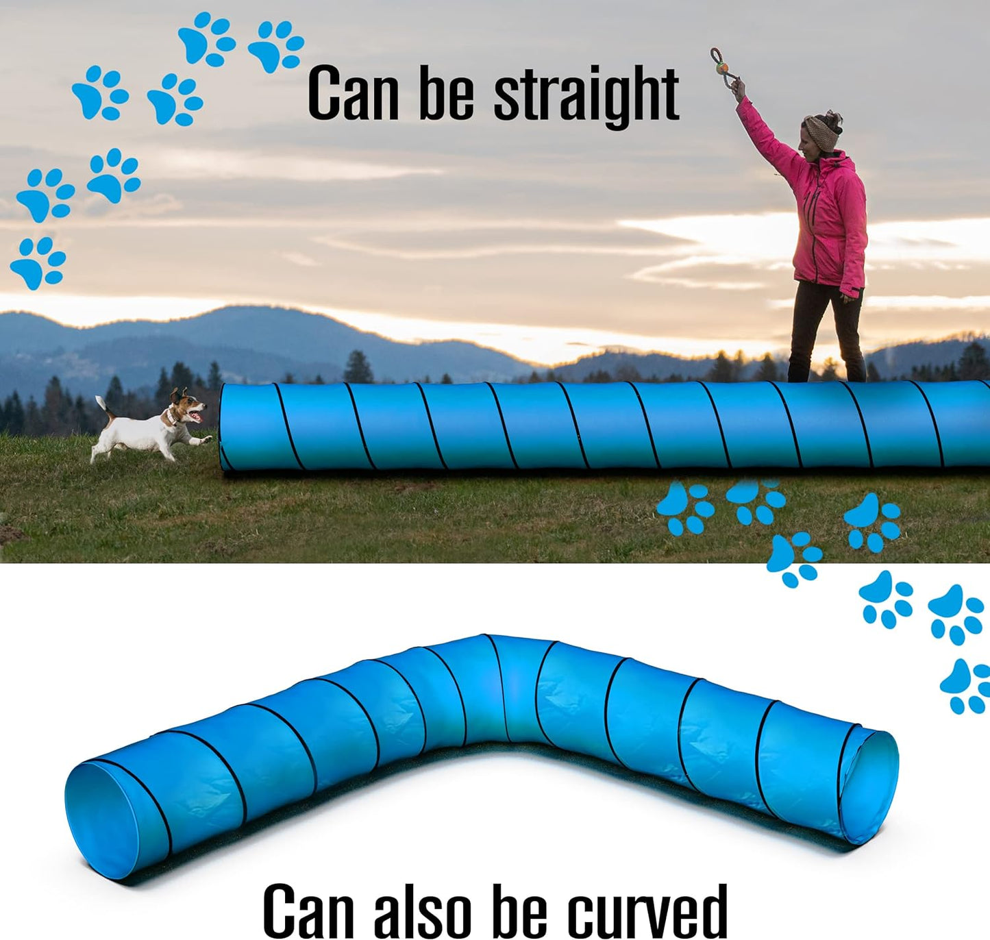 Houseables Dog Tunnel, Dog Agility Tunnel, Agility Equipment, Puppy Obstacle Course, Pet Playground, Crawling, Small, Medium, Large, Indoor/Outdoor, Play, Pop Up Set, Exercise Tube, Toy, Blue, 18 Feet